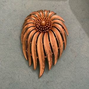 Vintage Trifari crown  Blooming Flower Gold-tone Brooch